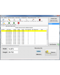 QC software with width and height axes only. One order is currently loaded.